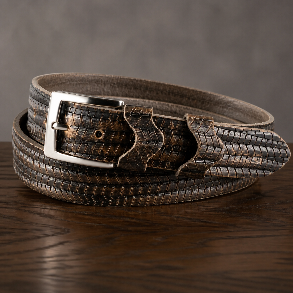 Cintura in Pelle Stampata Nera Artigianale - Nomad Handicraft