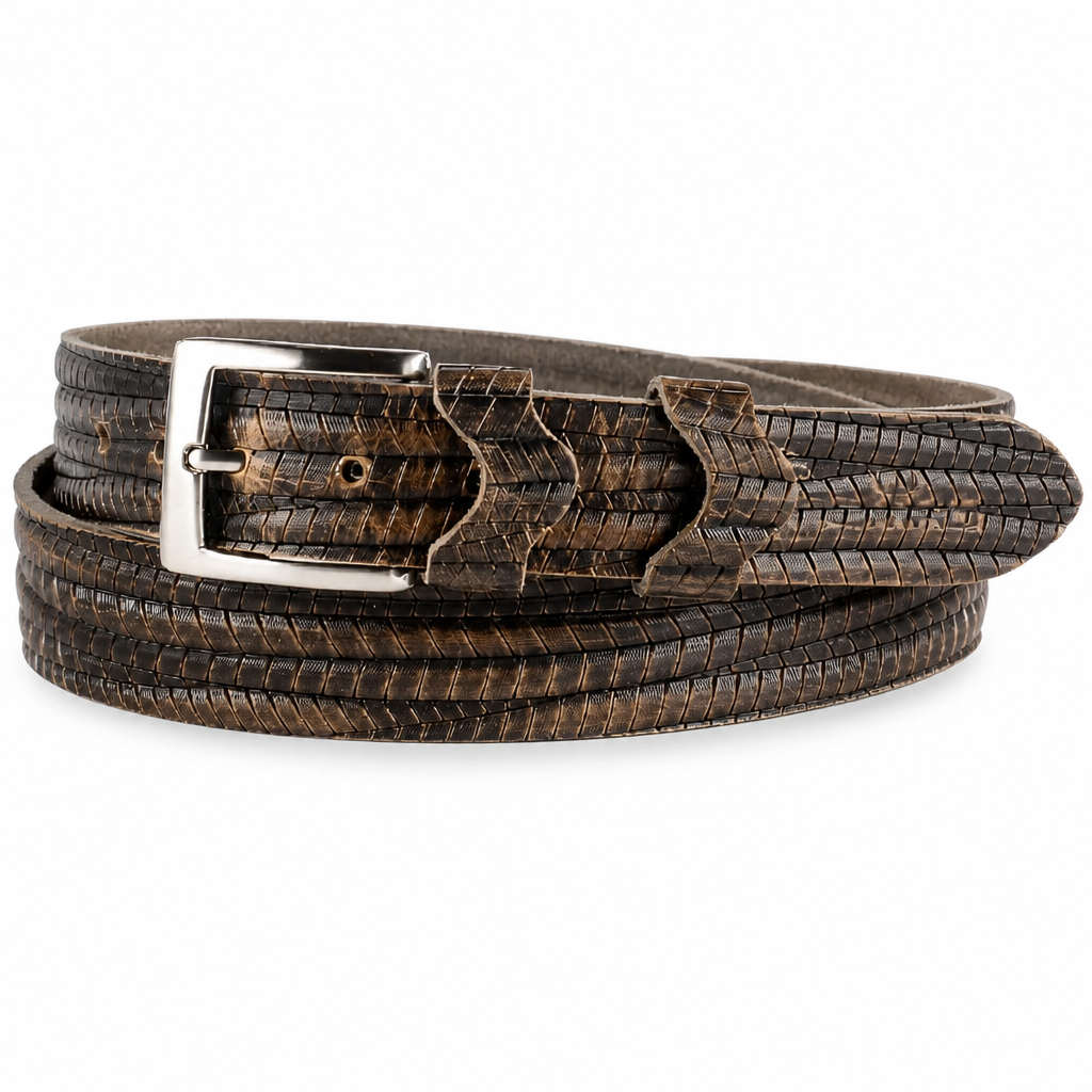 Cintura in Pelle Stampata Nera Artigianale - Nomad Handicraft