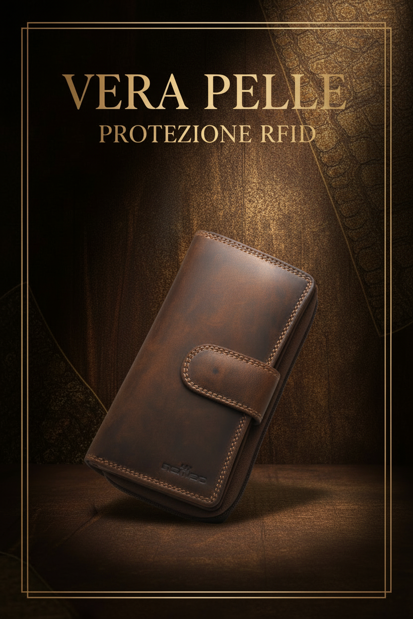 Poster portafoglio vera pelle protezione RFID
