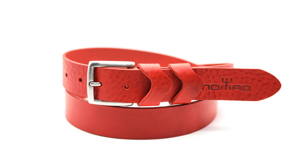 Cintura in Cuoio Bologna 30 mm Rossa Artigianale - Nomad Handicraft